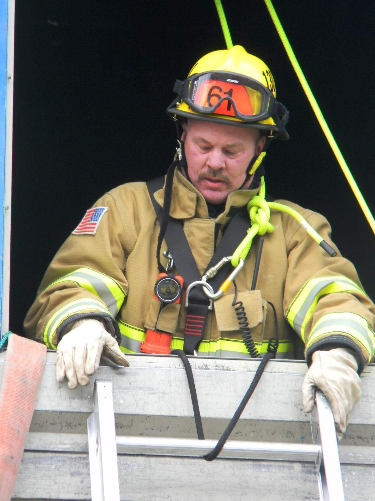 Firefighter John Swobody is shown in an undated photo. His helmet shield shows that he is assigned to Engine 61 in Blaine.