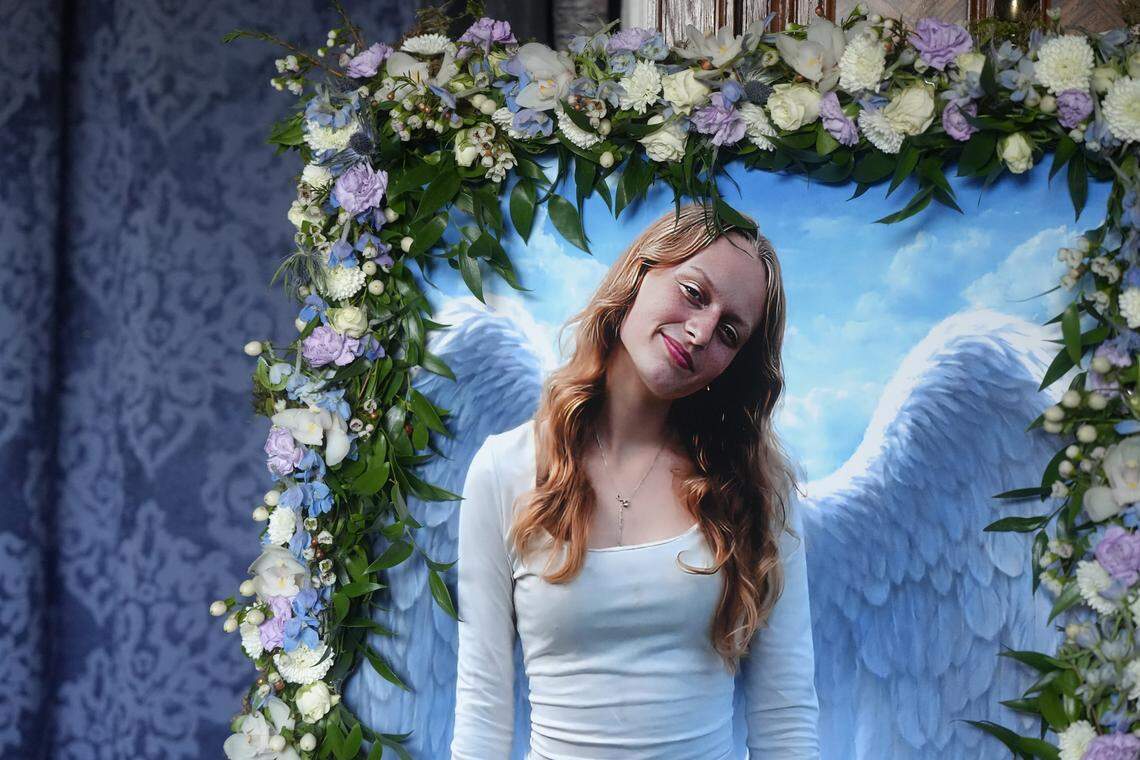 16-year-old Keilly Rose Byrd-Purtell of Bellingham passed away on Jan. 2 from bacterial meningitis and sepsis. This flower-bordered image of Byrd-Purtell with angel wings was displayed at her memorial service.
