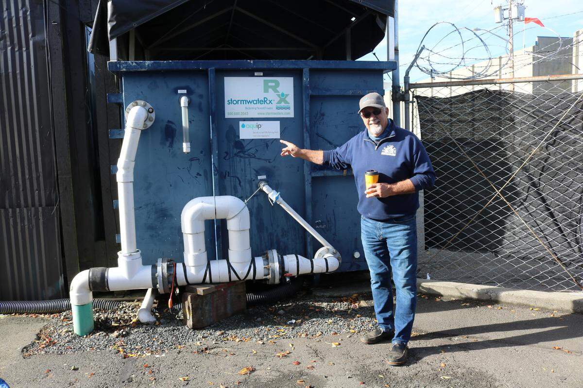 Phil Riise owns Seaview Boatyard North in Bellingham, as well as a facility in the Fairhaven neighborhood and a boatyard in Seattle. He has spent roughly $500,000 on equipment such as this filtration system in order to meet state stormwater pollution standards.
