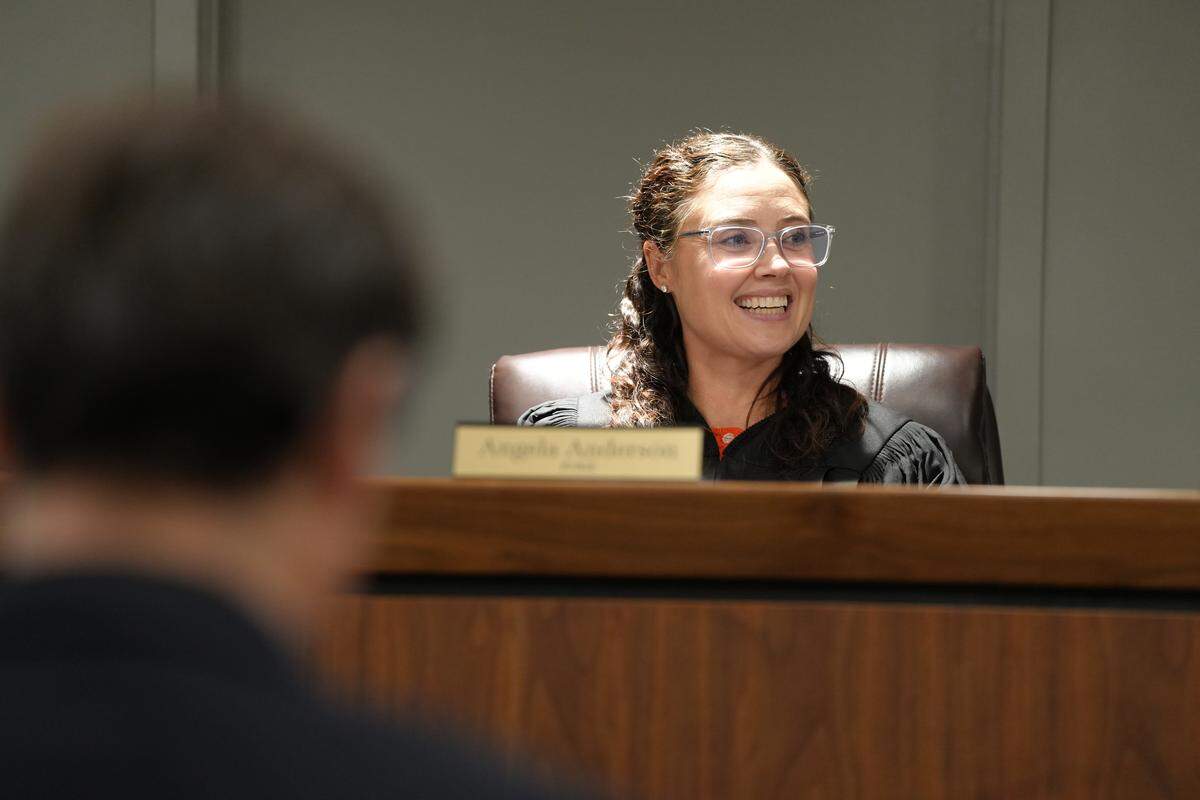 Whatcom County District Court Judge Angela Anderson presides over Mental Health Court (MHC) on October 1, 2025, in Bellingham, Wash. MHC is a therapeutic court designed to provide wraparound support and intervene when someone’s mental health challenges have brought them into the judicial system.