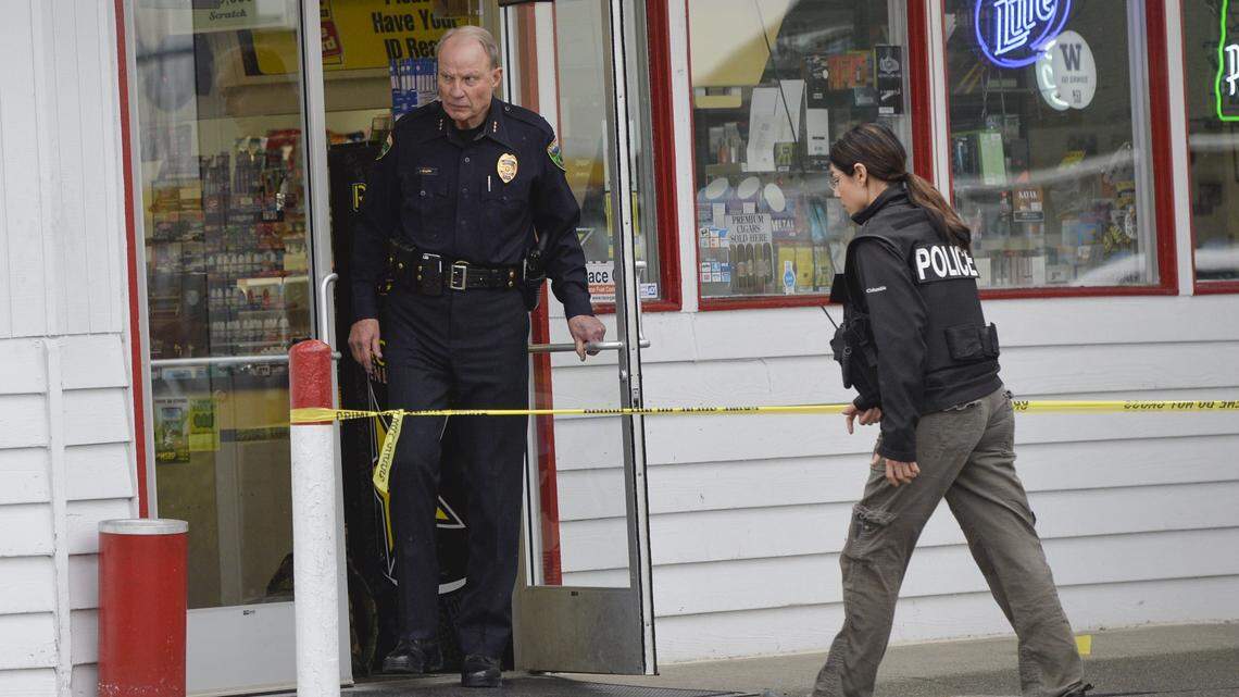 Then-Ferndale police chief Michael Knapp, left, and detective Melanie Campos search for drugs in Ferndale Feb. 27, 2015. Knapp, has served as interim Lynden police chief since June. He was critically injured Tuesday, Nov. 5, after being struck by a vehicle at Grover and 4th streets in Lynden.