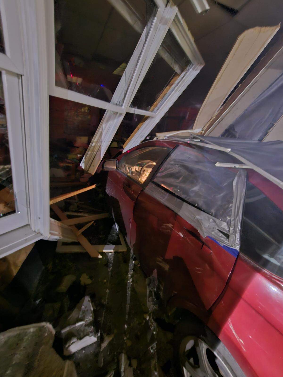 Only the suspect driver recieved injuries when he allegedly drove his vehicle 300 feet off the road and into an elementary school.