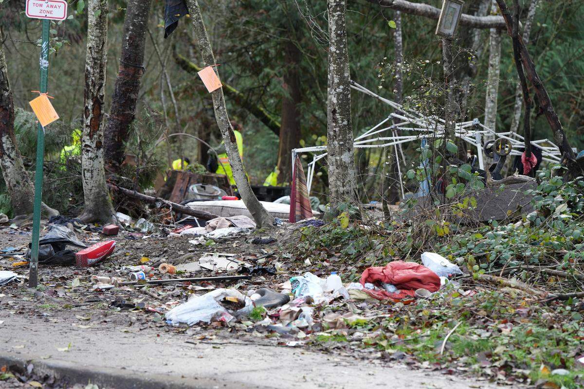 Crews cleared a significant amount of waste from the encampment behind Walmart on E. Stuart Road as they began cleanup on Nov. 19, 2024.