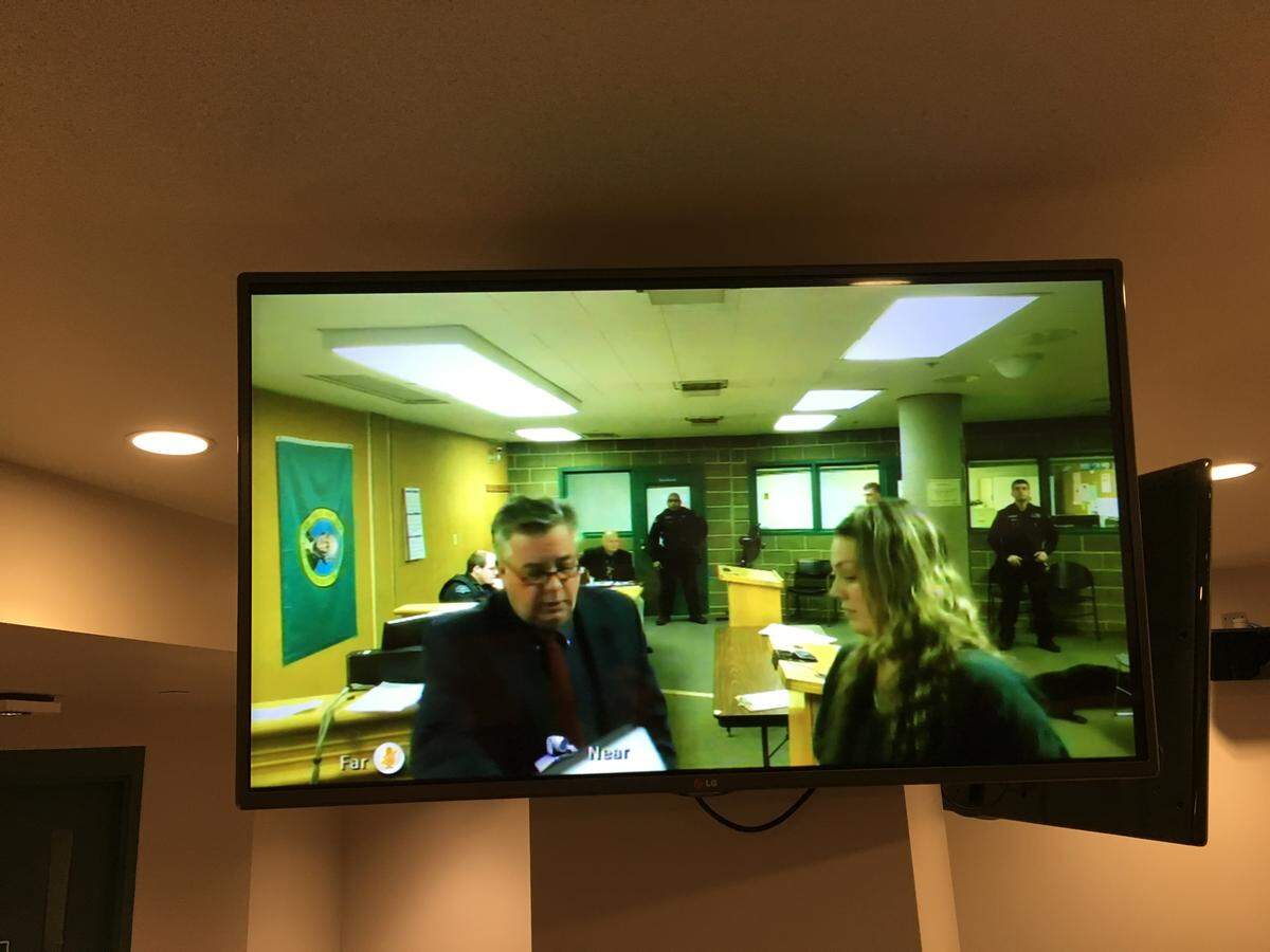 Kamee Nicole Dixon, right, makes her first appearance Dec. 6, 2019, in Whatcom County Superior Court with Starck Follis, director of the Whatcom County Public Defenders Office. Dixon was arrested by Bellingham Police on suspicion of second-degree murder of a 3-year-old Hazel Journey Homan.