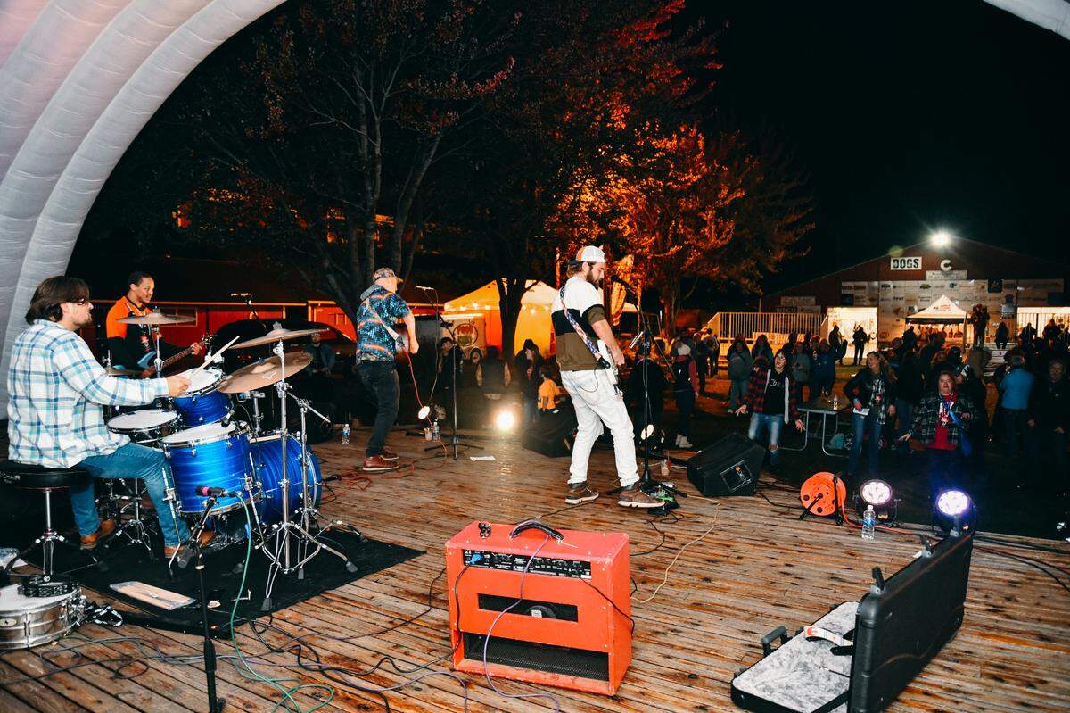 A band performing at the Skagit BigFoot Fest 2023 in Mount Vernon, Wash.