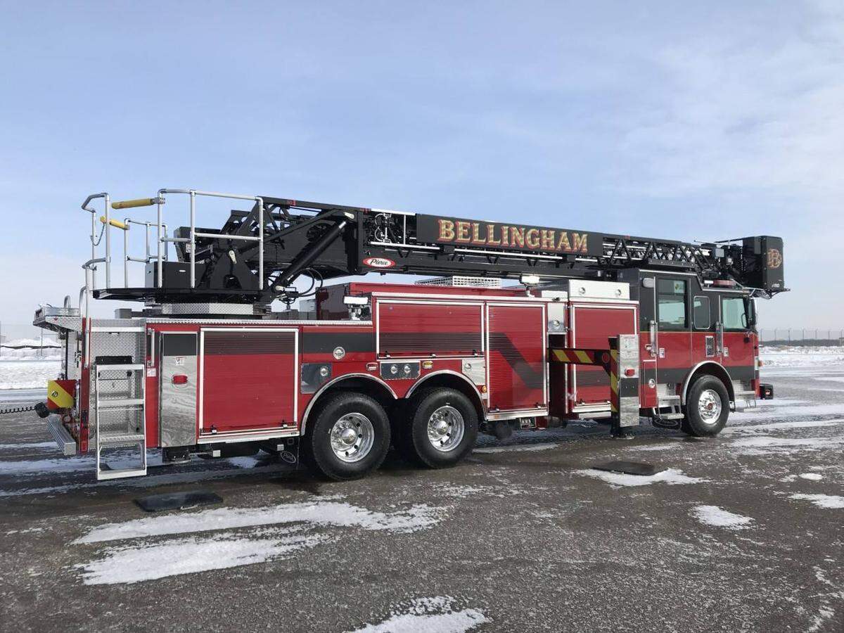 Ladder 5 is shown in February before the Bellingham Fire Department took delivery this spring. The new truck recorded its first rescue on Friday, July 12, when a man got stuck in a tree while trying to retrieve a cat.