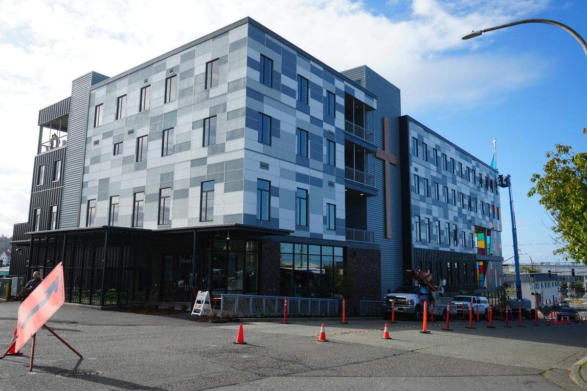 The finishing touches are being completed at the Lighthouse Mission’s newly built homeless shelter and services center at 1312 F Street on September 27 in Bellingham.