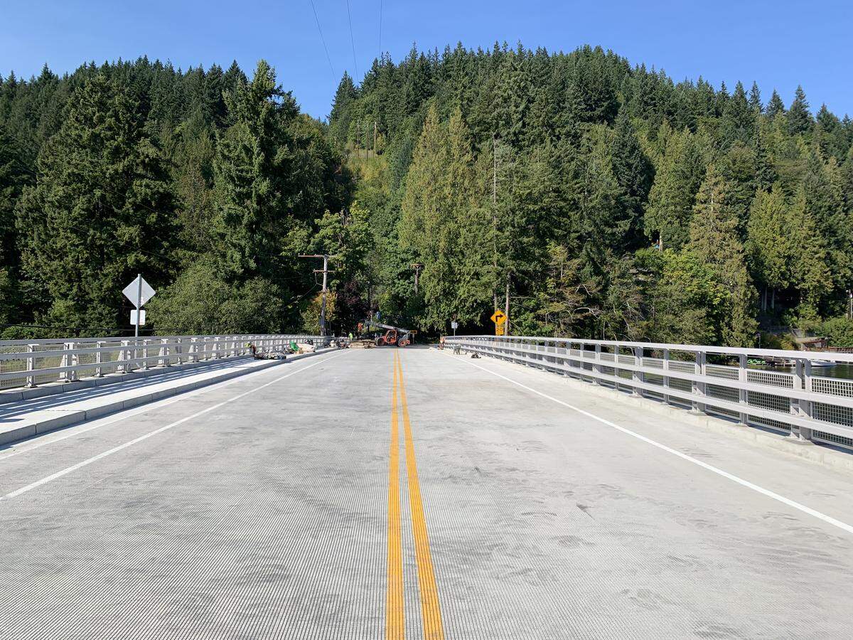 Work on the new Lake Samish bridge is nearly complete, and an opening is set for noon Friday, Sept. 19.
