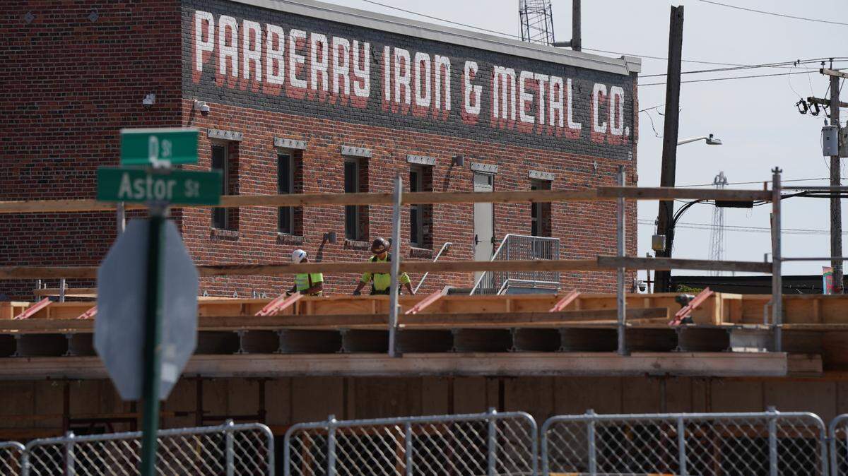 The first building is under construction on June 16, 2025, as part of the eight-block Old Town District redevelopment plan in Bellingham, Wash. The entire development project is expected to bring about 800 residential units to the city by 2035.