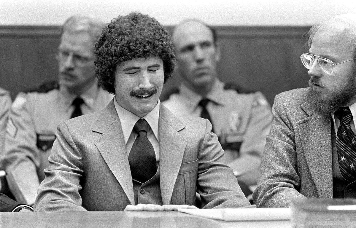 After pleading guilty to the murders of two Western Washington University women, Kenneth Bianchi breaks down during court proceedings Oct. 19, 1979, in Whatcom County Superior Court. Bianchi agreed to plead guilty to five of the 13 “Hillside Strangler” slayings in exchange for a life sentence instead of execution. (AP Photo/The Bellingham Herald, Don Anderson) MANDATORY CREDIT