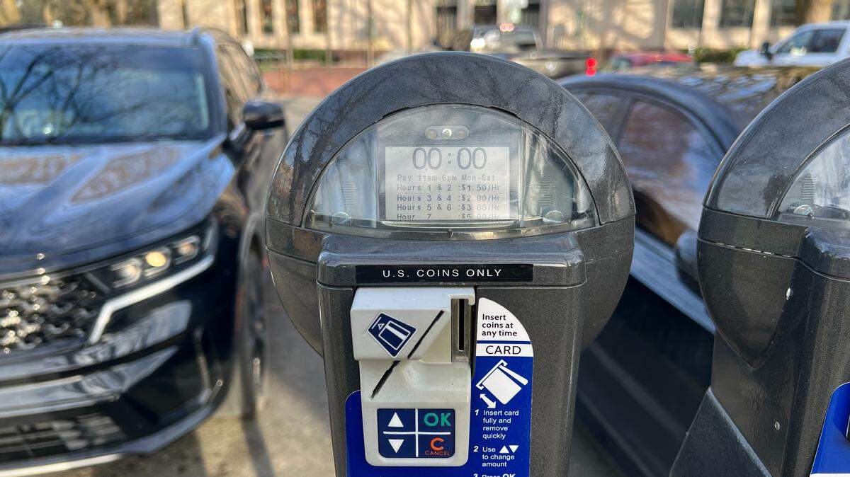 A parking meter outside of City Hall at 210 Lottie St. in Bellingham. Drivers should use a credit card slot on the meter or the PayByPhone website or mobile app for parking. Scam stickers found on some parking meters were telling drivers to scan a bogus QR code.