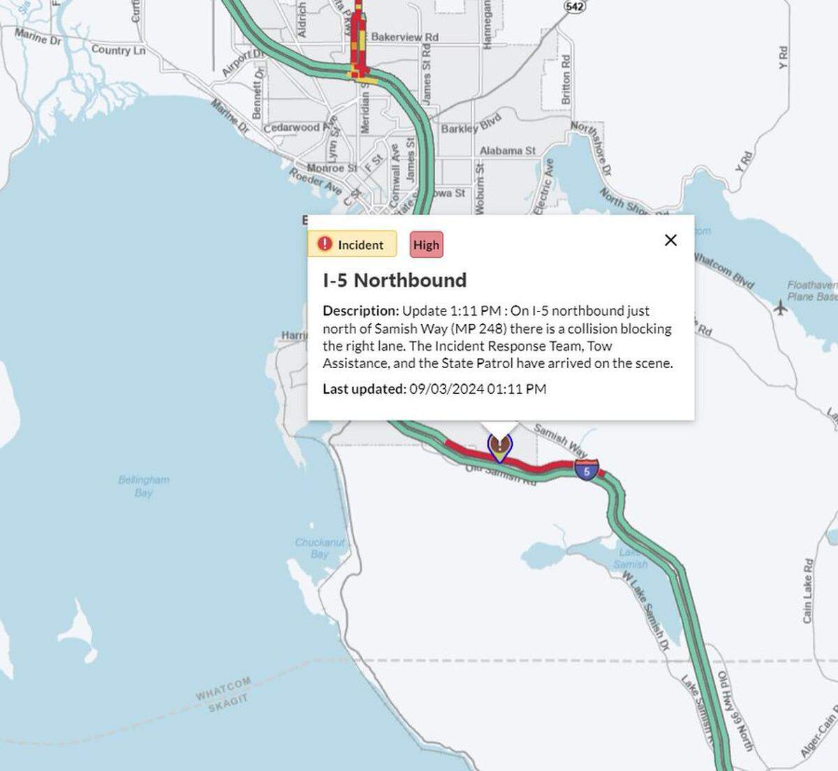 A crash has backed up traffic over two miles Tuesday afternoon on I-5.