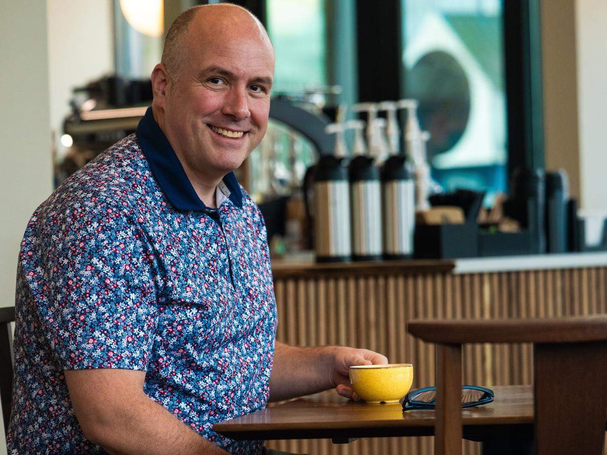 Hans Erchinger-Davis, president and CEO of Lighthouse Mission Ministries, inside Liminal Coffee shop.