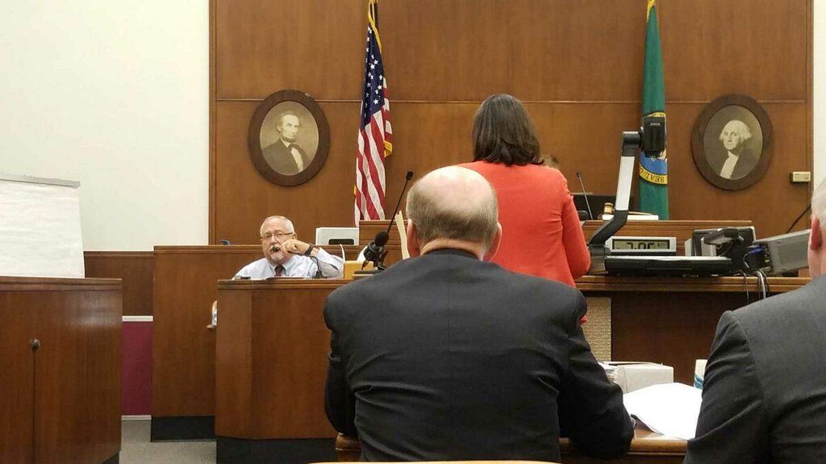 Whatcom County Medical Examiner Dr. Gary Goldfogel testifies Wednesday in Whatcom County Superiror Court during Timothy Bass’ trial for first-degree murder related to the 1989 alleged abduction, rape and death of 18-year-old Mandy Stavik.