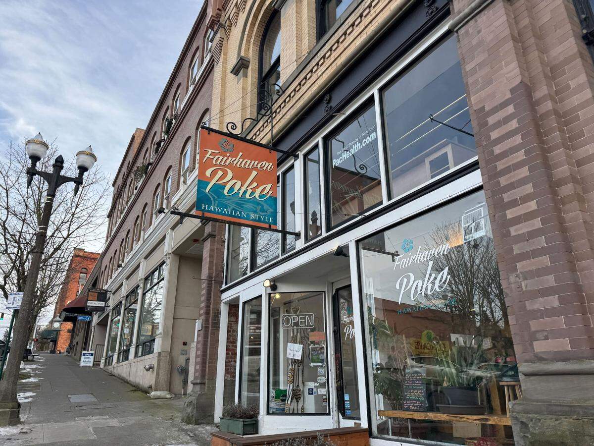 Fairhaven Poke restaurant at 1102 Harris Ave. in downtown Fairhaven, Bellingham, Wash. on Feb. 13, 2025.