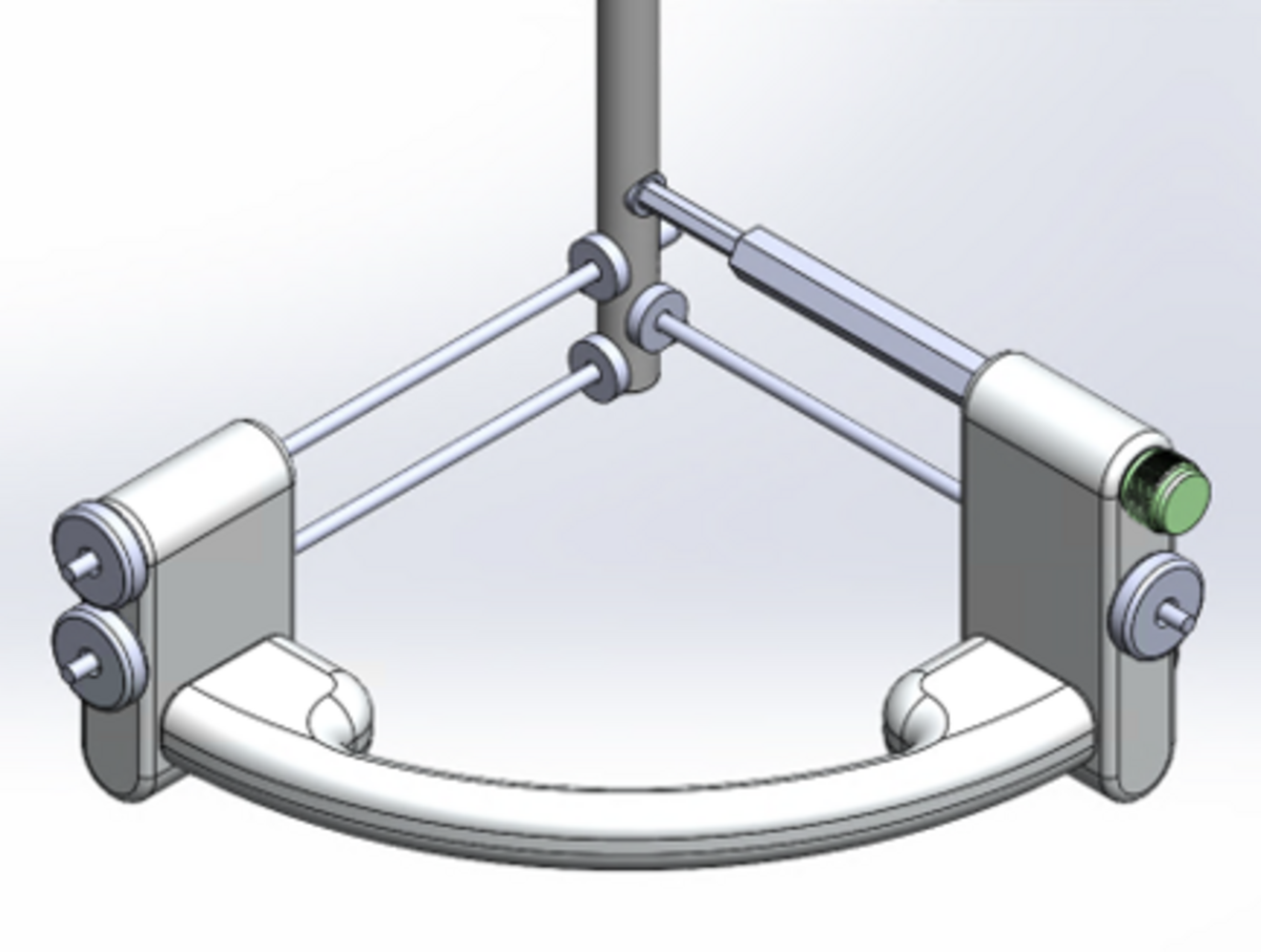 The Distal-Screw Guiding System uses one guiding bolt (green) to line up the rest of the screws on a metal rod after it has been inserted in a broken bone.
