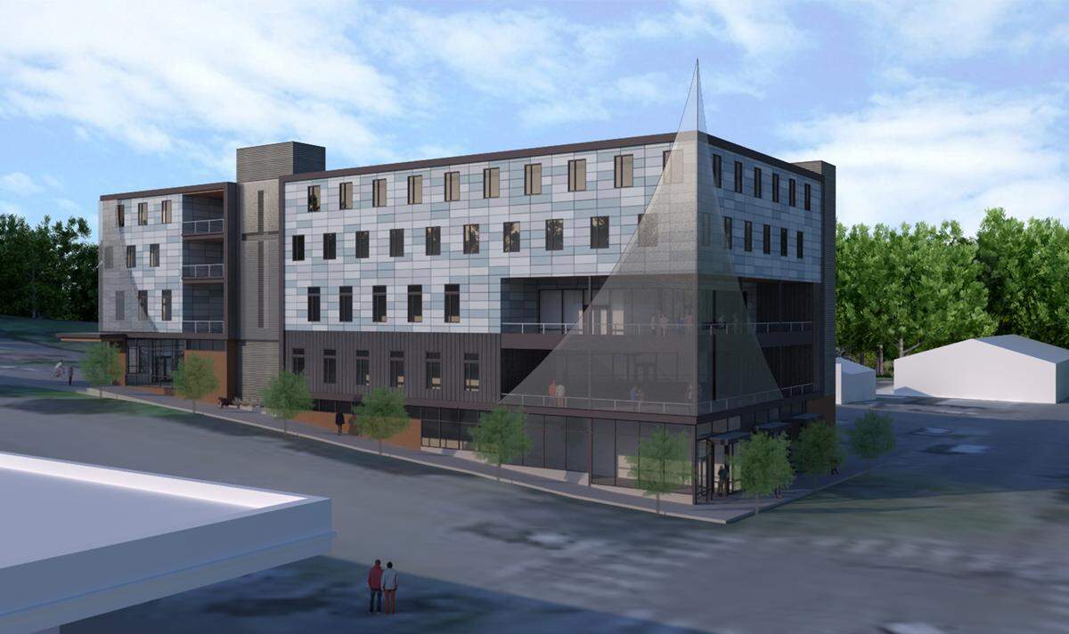 A rendering shows what the front of the new Lighthouse Mission building will look like when it is complete in 2024 in Bellingham.