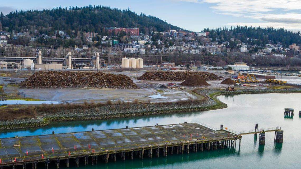 Scrap metal is piled at the Port of Bellingham to be shipped out via cargo ship as part of a recycling operation run by ABC Recycling, a British Columbia-based recycling company. Residents have voiced concerns about the noise generated from the activity after the waterfront was largely quiet for the last 20 years during a period of inactivity.