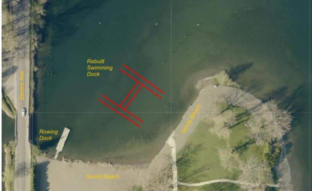 A rendering of the “H” dock in Lake Whatcom for swimmers at Bloedel Donovan Park in Bellingham, Washington.