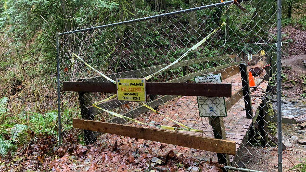 The Arroyo Park bridge over Chuckanut Creek on the Interurban Trail was damaged and closed over two years ago