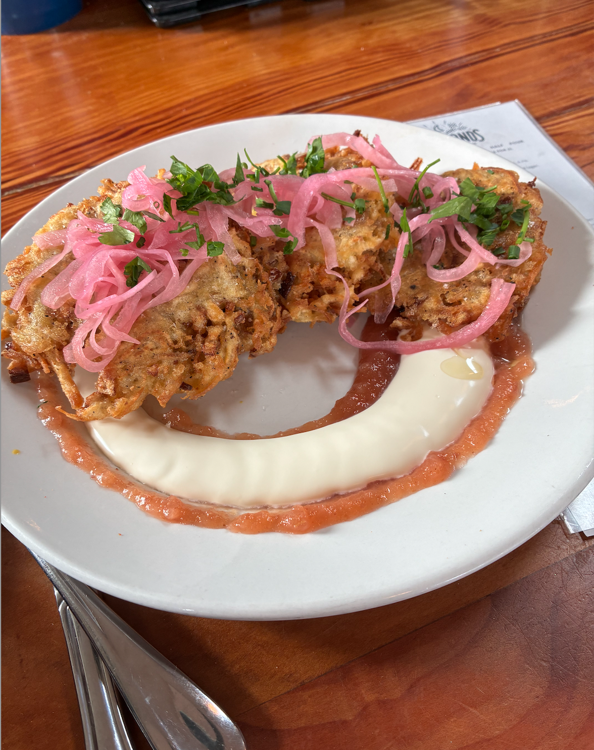 The half order of latkes at Otherlands Beer in Bellingham, Wash.