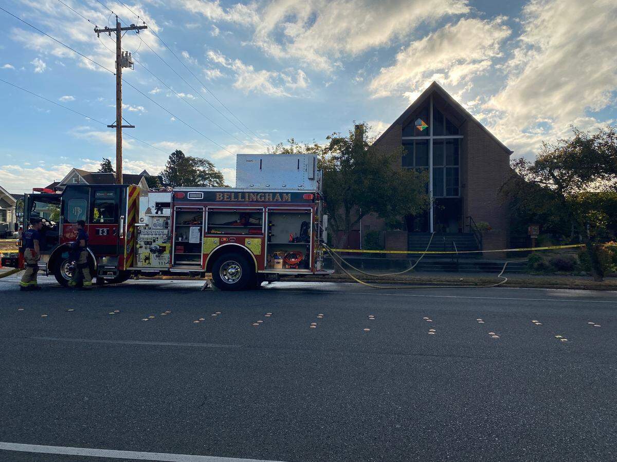 The Bellingham Fire Department battled a two-alarm blaze at a church on Cornwall Avenue in Bellingham, Wash., early Friday, Sept. 10, 2021.