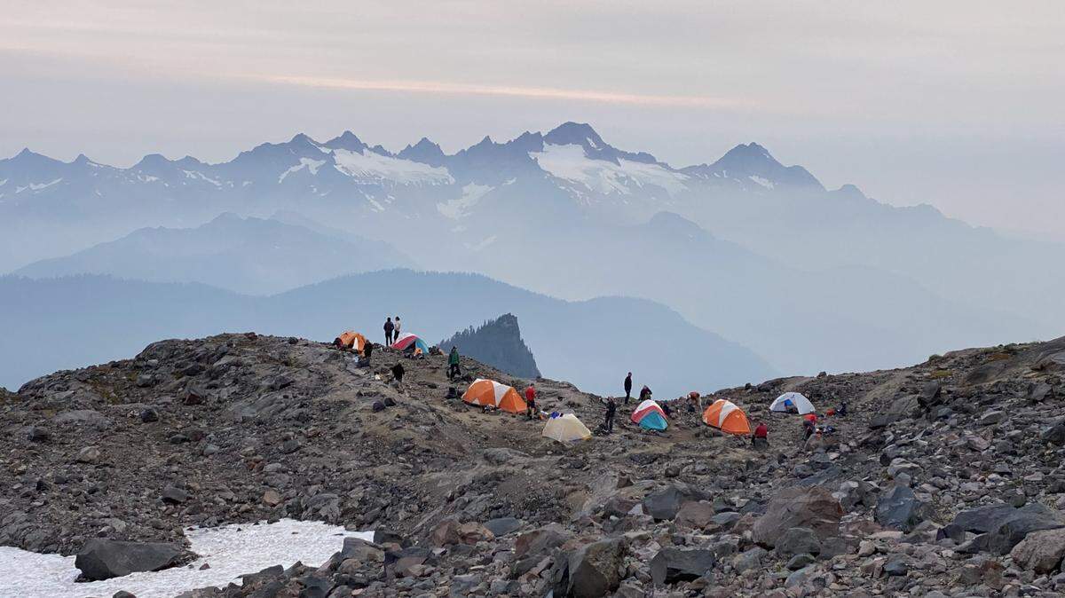 Climbers camp on Mount Baker Thursday, Aug. 12. They were part of a group with Northwest Alpine Guides of Sammamish, Wash. If climate change shortens that season much more, company director Dennis Broadwell is troubled by what that could mean for the business.