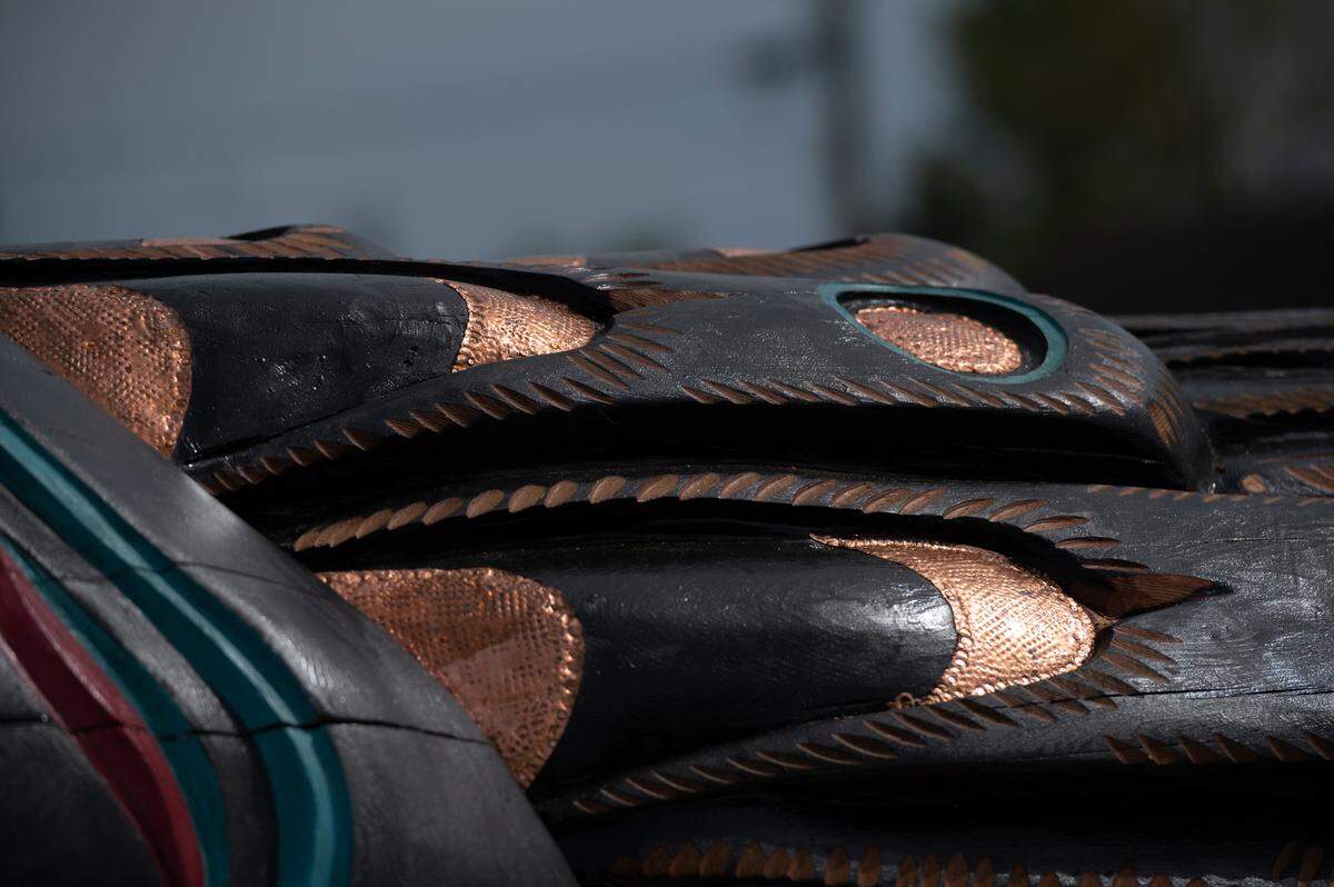 Jewell James’ totem pole was on display during a small ceremony on Wednesday, May 5, in Ferndale. The pole will make a journey across the county visiting sacred sites and bringing awareness to the importance of protecting sacred lands.