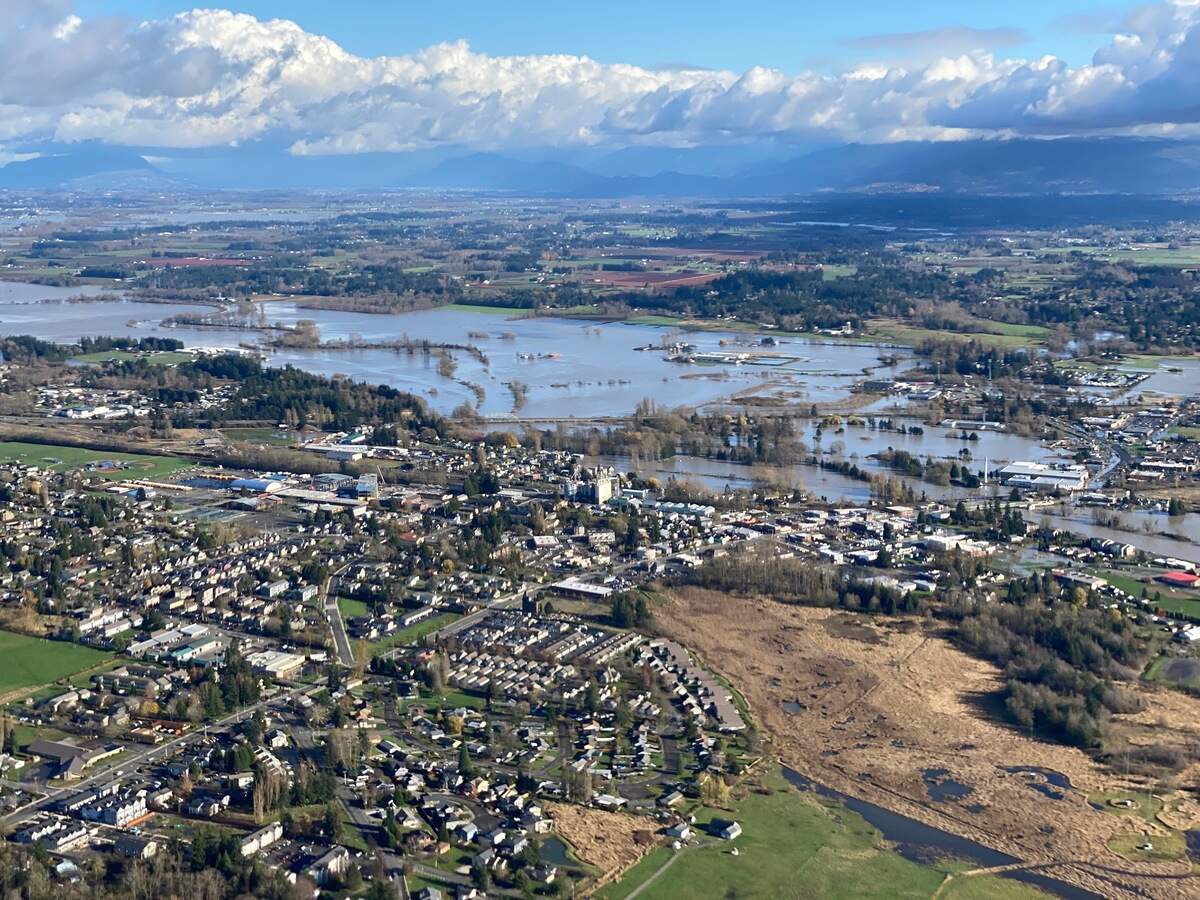 Floodwaters inundate Sumas on Nov. 16, 2021, after a weekend storm dumped record rainfall on Whatcom County.
