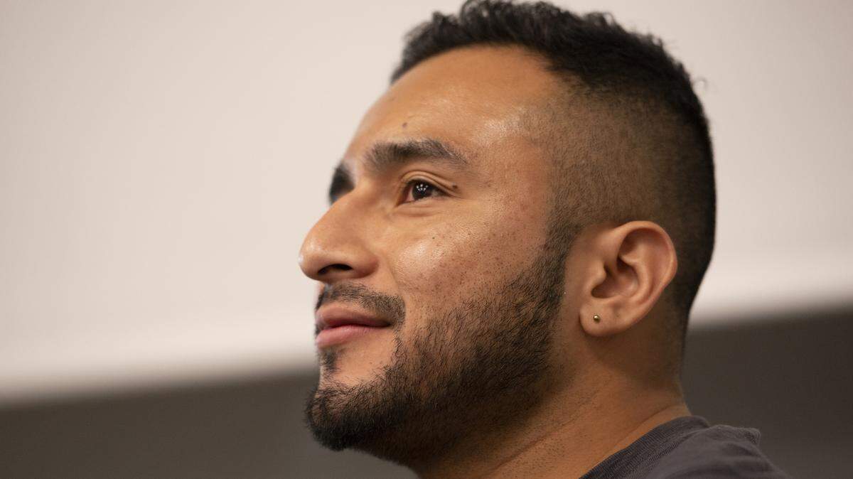 Salvadoran American poet and activist Javier Zamora talks to students during The Summit on Race in America at the LBJ Presidential Library in 2019. 