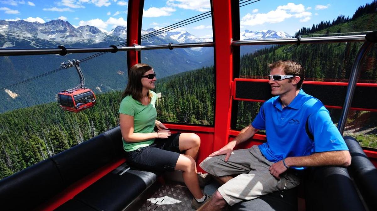 The Peak 2 Peak Gondola connects Whistler and Blackcomb mountains, offering a stunning ride for honeymooners and other visitors.
