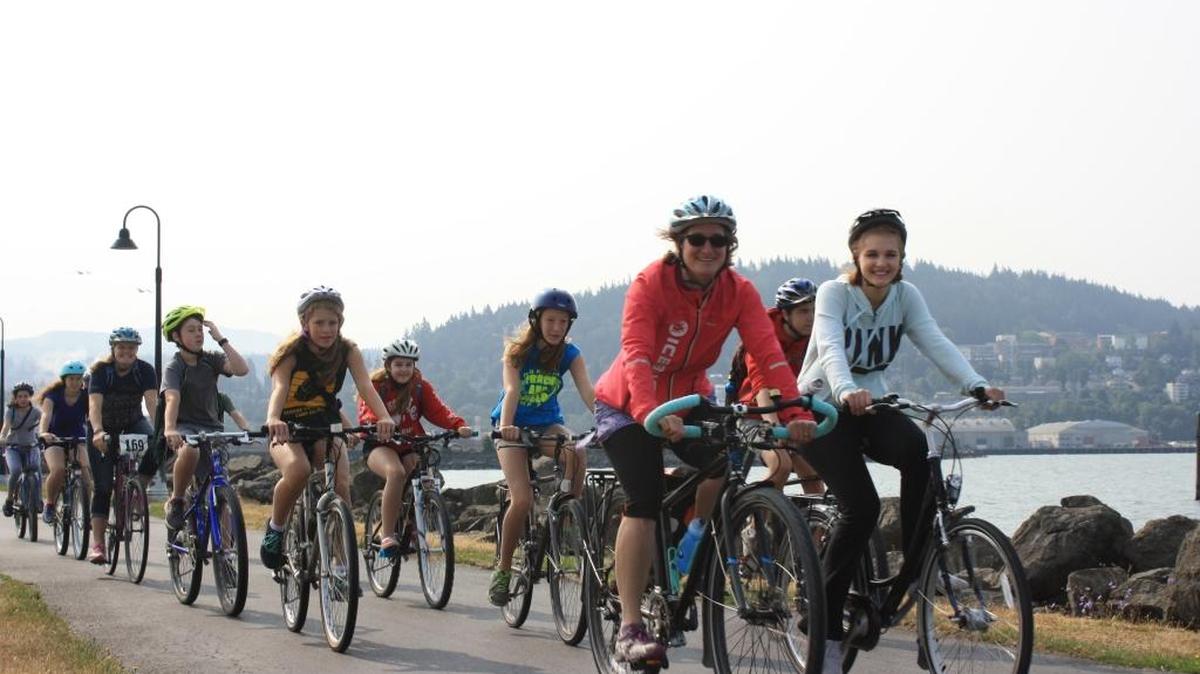 Kirsten Wert leads the Smart Trips Adventure Camp on a bike ride to Fairhaven in 2016.