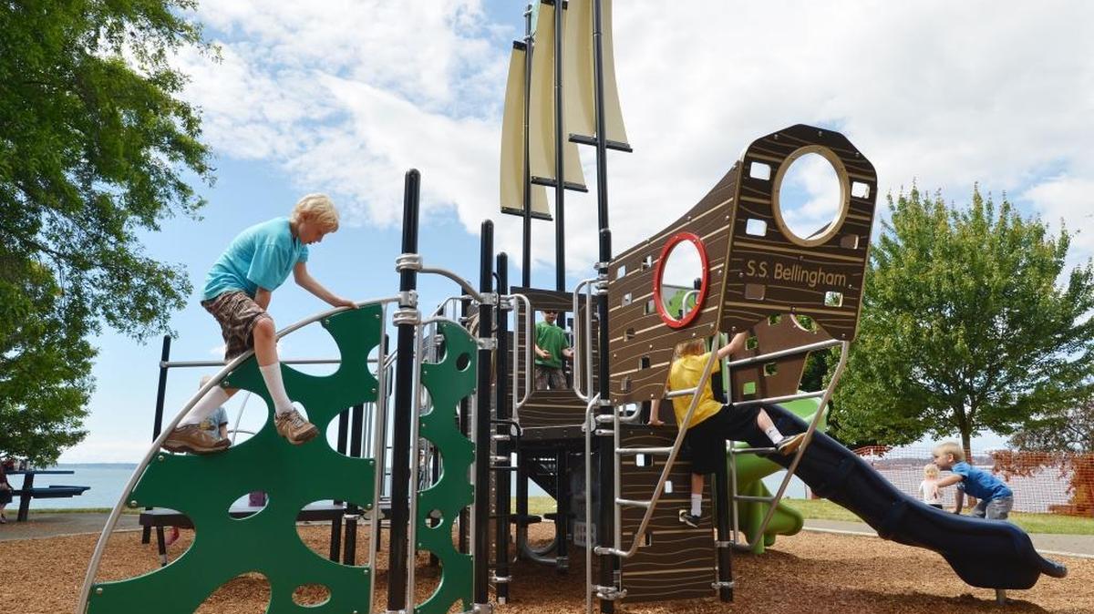 Children play on the pirate-themed play structure at Boulevard Park in June 2013.