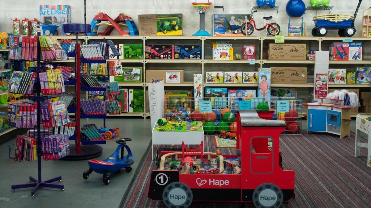 The toy department of Yeager’s Sporting Goods on Aug. 20, in Bellingham. Yearger’s Toyland went back to basics, offering classic toys that challenge young minds and remind parents and grandparents of the fun they had when they were kids.