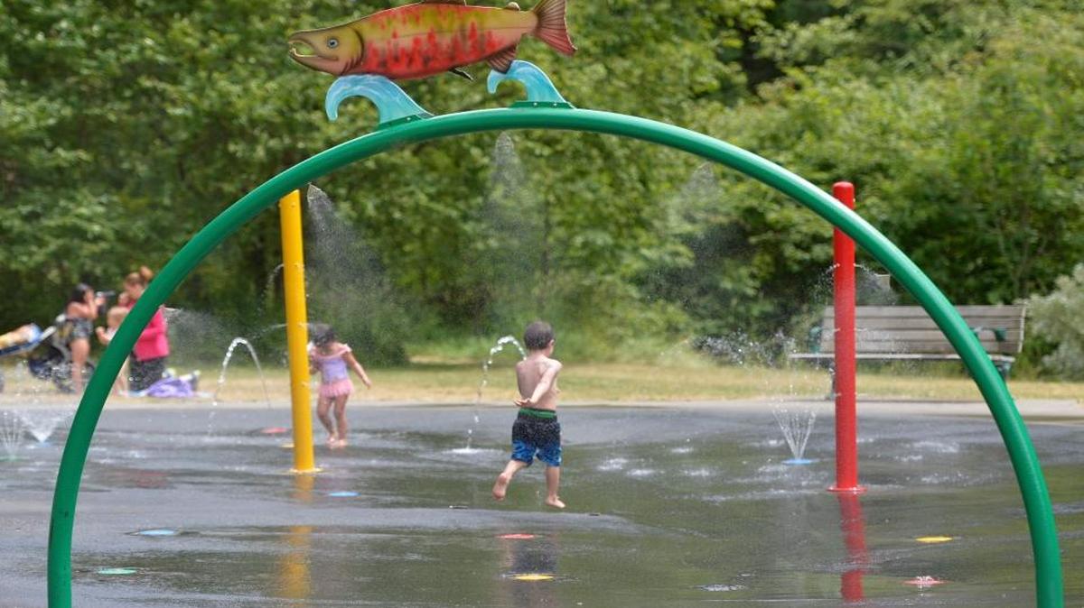 Kids enjoy the spray park at Cornwall Park in Bellingham, open from 1-7 p.m. June 15 through Sept. 15.