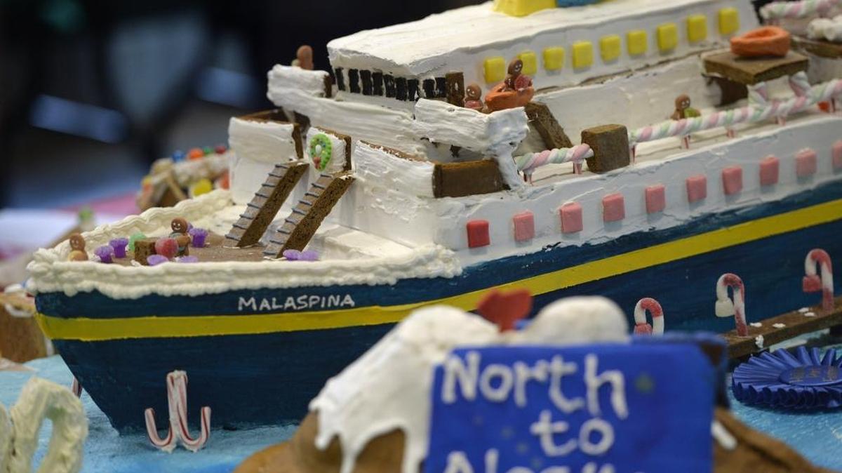 The Malaspina Alaskan ferry crew won a blue ribbon in the gingerbread contest professional division with their “North to Alaska” gingerbread display at the annual Holiday Port Festival at the Bellingham Cruise Terminal in 2014.