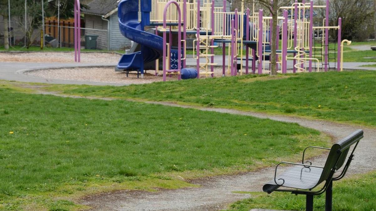 Sunnyland Park in Bellingham has young trees, benches, picnic tables and a playground in good condition, as well as lots of green space for running around.