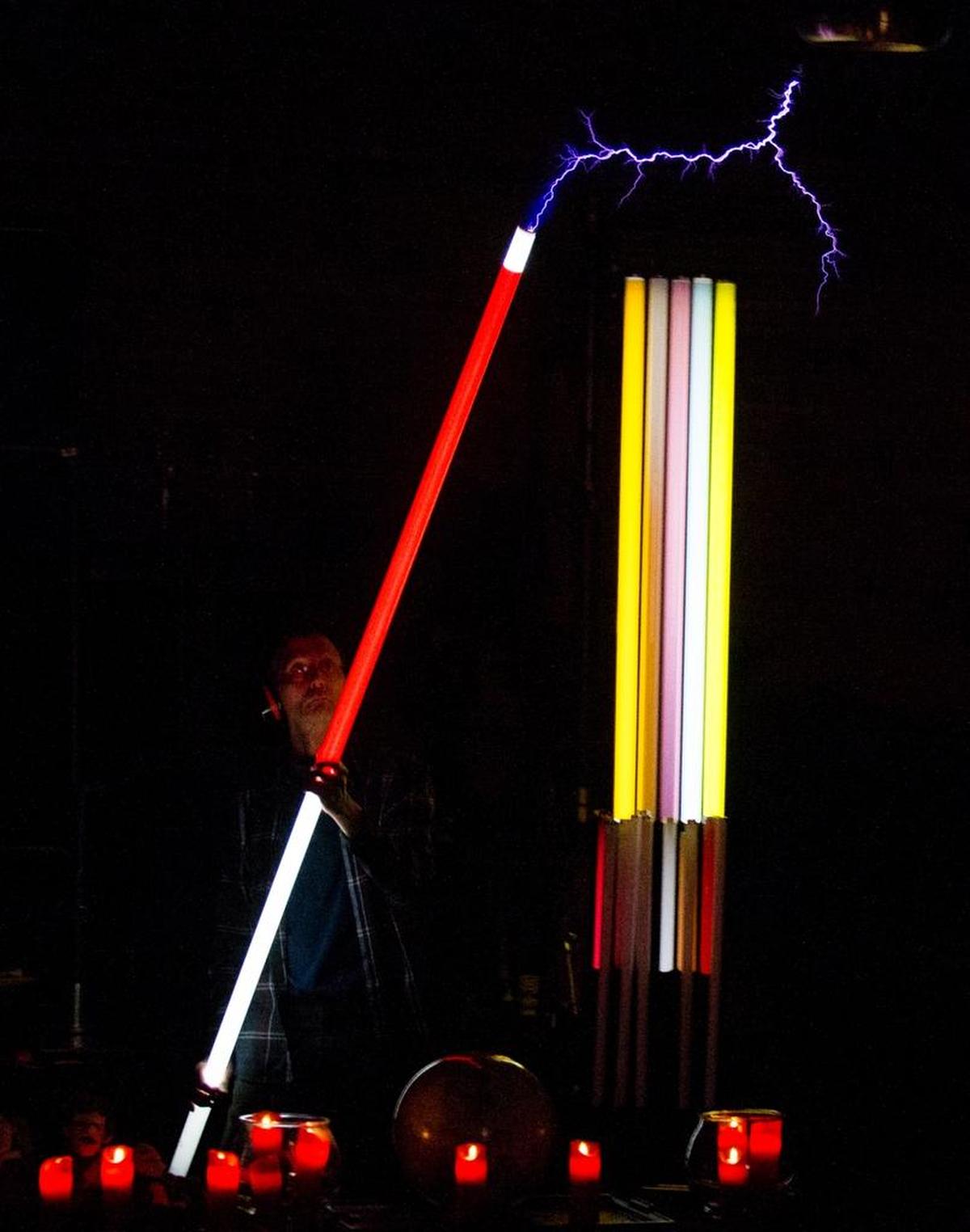 Tana Granack puts on a demonstration with a singing Tesla coil at SPARK Museum of Electrical Invention Feb. 9 in Bellingham.
