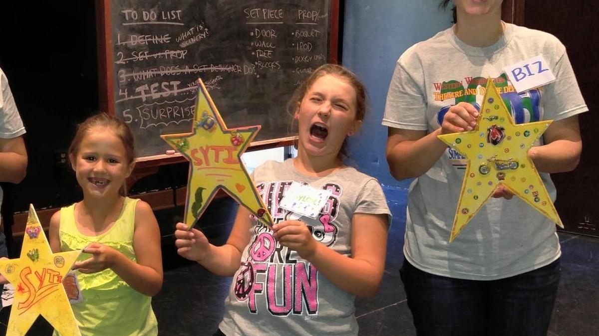 Dylan McGrew, left, Taylor Goforth have fun during the set design workshop for the elementary-level Summer Youth Theatre Institute in 2015 at WWU.