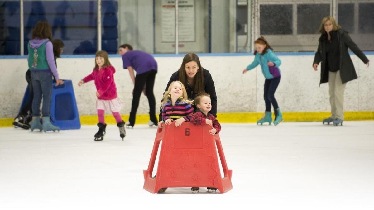 Kids practice ice skating at Sportsplex in Bellingham. Classes for young skaters feature instruction devoted to improving to learning to trust a new teacher, skill and balance and handling the cold and slipperiness of the ice.
