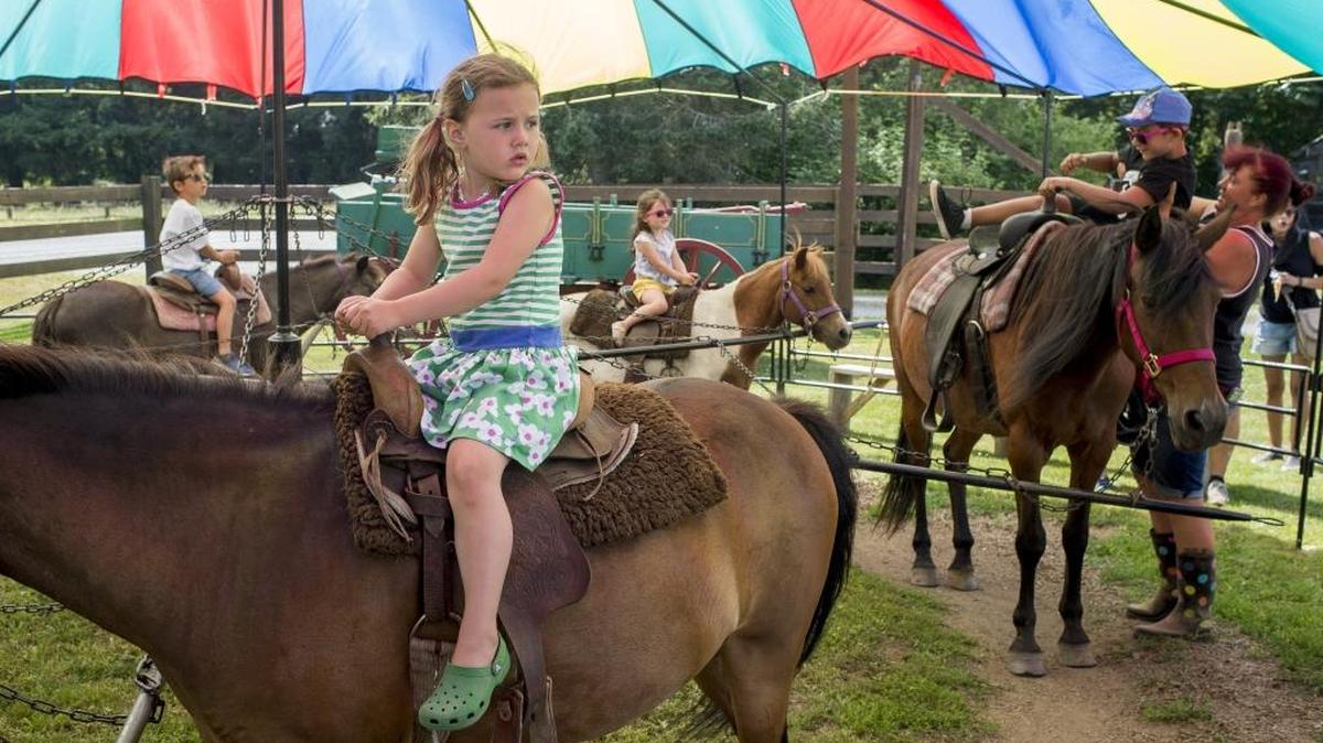 Kids ride ponies in the pony ring at Dan Cramer’s Western Town in Lynden. Western Town can be reserved for children’s parties and birthdays.