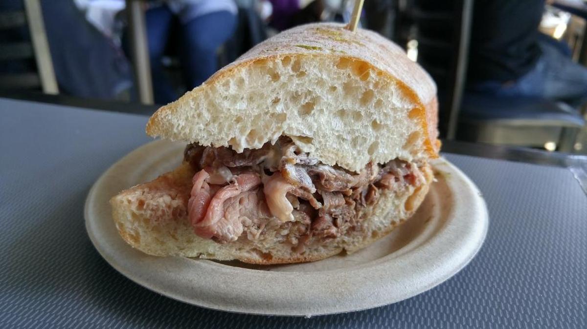 Shaved prime rib is on the menu at Safeco Field, which just debuted new dishes that will be served when the Mariners season begins. This is a smaller version of the actual sandwich served.