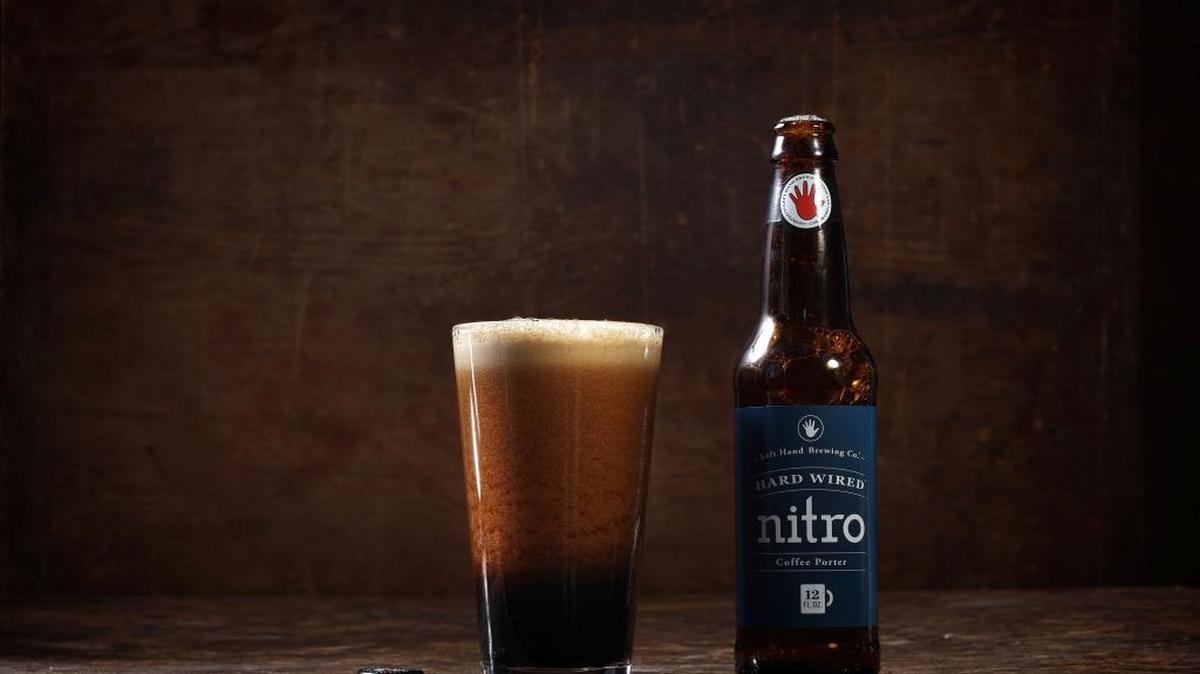 Left Hand Brewing Hard Wired Nitro Coffee Porter has a fleeting wisp of light chocolate sweetness that gives way quickly to a powerful coffee punch that is more espresso than drop coffee.