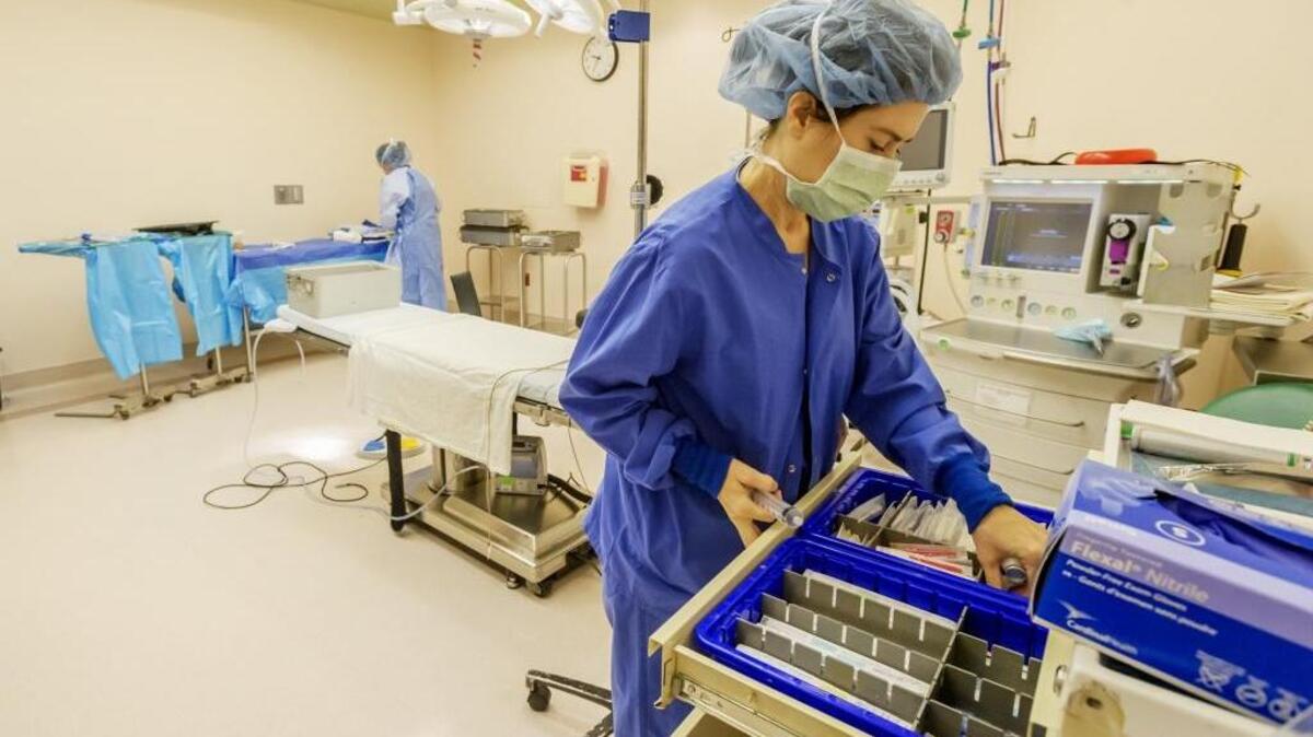 Anesthesiologist Dr. Katherine Podorean, M.D., prepares for another surgery in operating room 5 at Pacific Rim Outpatient Surgery Center on Wednesday morning Jan. 18, 2017, at Peace Health Medical Center in Bellingham, Wash.