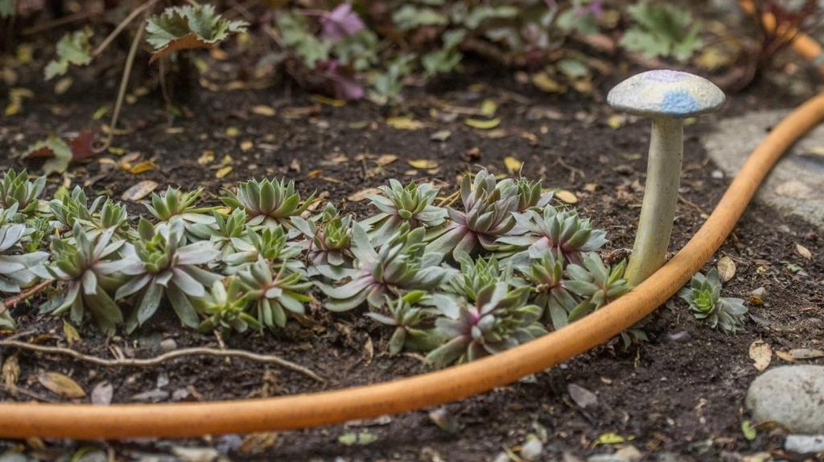 A ceramic sculpture also makes a hose guard in Melissa Balch’s garden surrounding her Tacoma home.