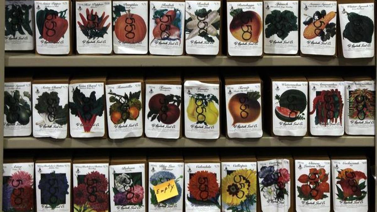 
Seed packets line the walls in the warehouse at Landreth Seed Company in New Freedom, Pennsylvania. 
