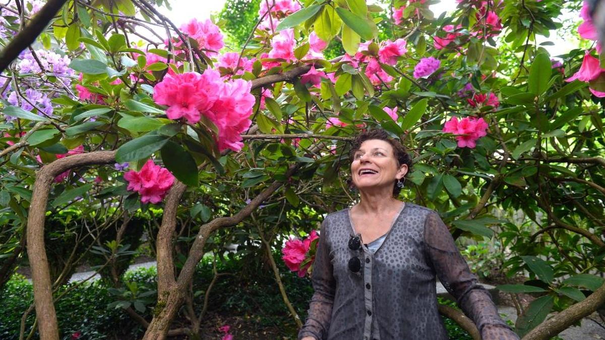 Shelley Jepson, shown in May 2015, enjoys creating secluded pockets in her large Bellingham garden.