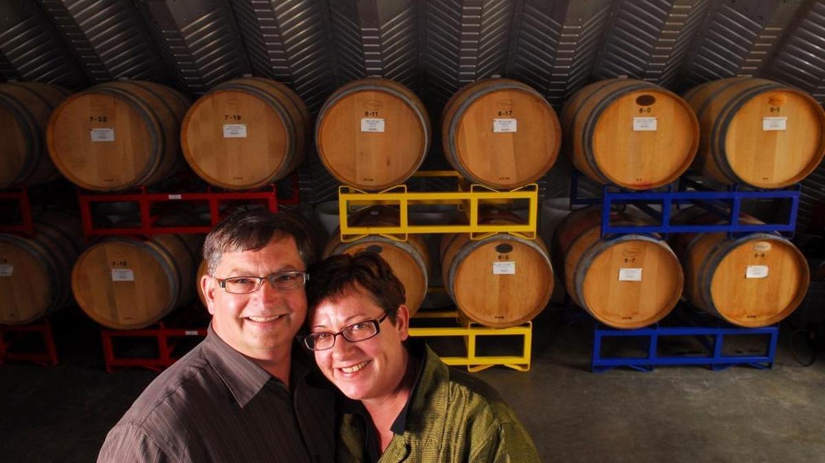Ken and Jill Peck, shown in 2008, started Dakota Creek Winery near Blaine in 2005. They now plan to enjoy their retirement, having sold all of their inventory.
