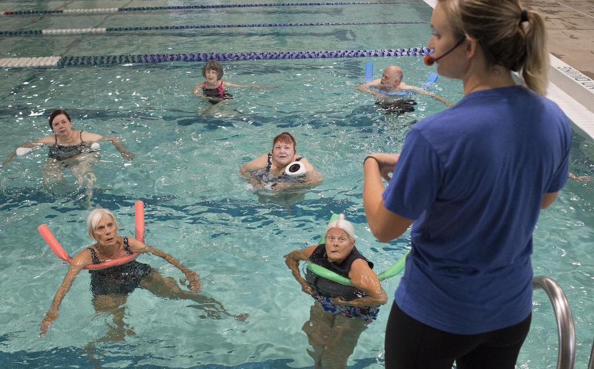 Suzanne DuBois, recreation instructor, teaches an arthritis exercise class at Arne Hanna Aquatic Center in Bellingham.