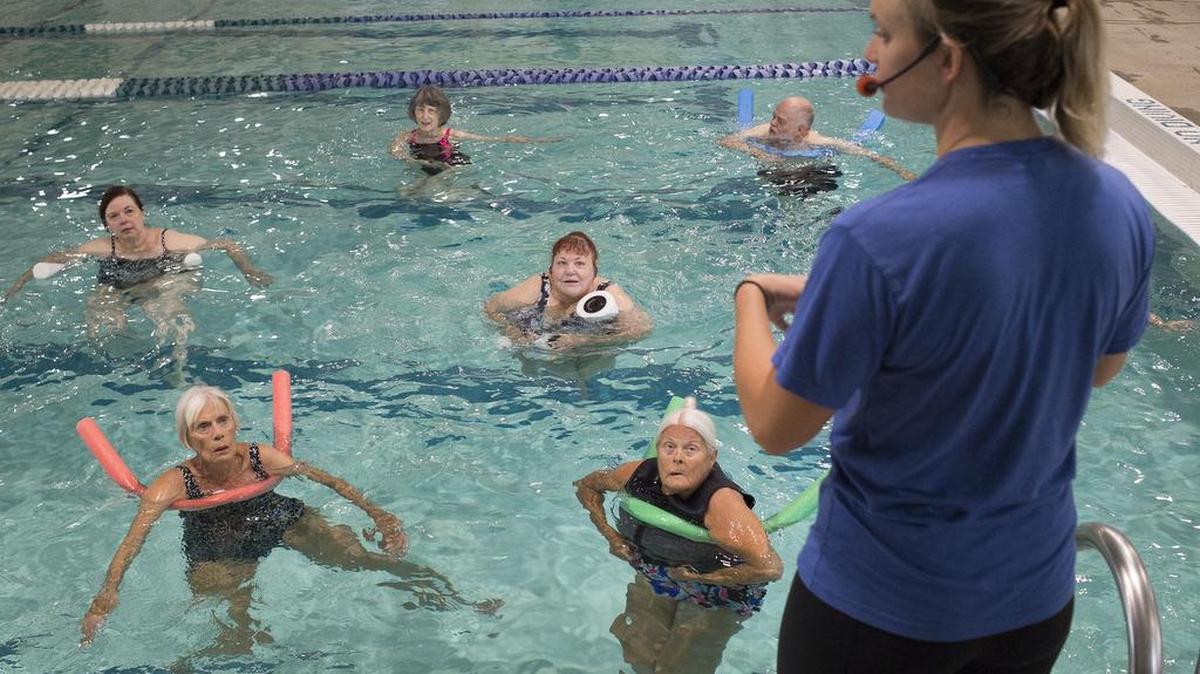 Swimmers are shown at an exercise class at Arne Hanna Aquatic Center in September 2018.